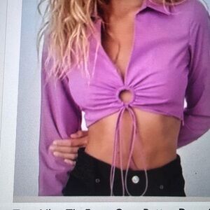 Zara Lilac Cropped Button-Down with Ring Drawstring